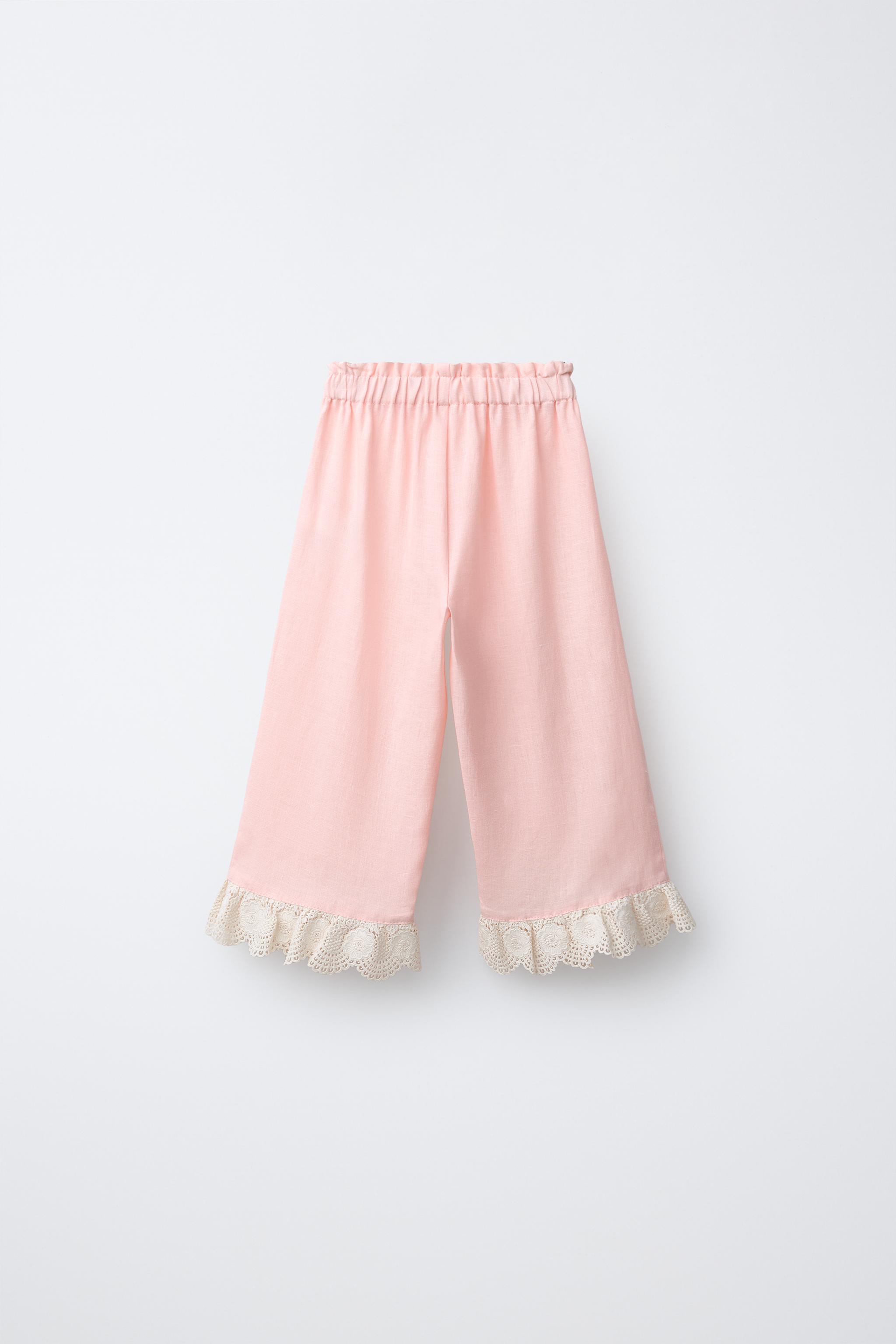 100% LINEN LACE TRIM PANTS